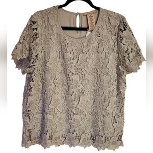 NWT Philosophy Gray Lace Blouse Shirt, Grey Lace Lined Top, Size Extra Large XL